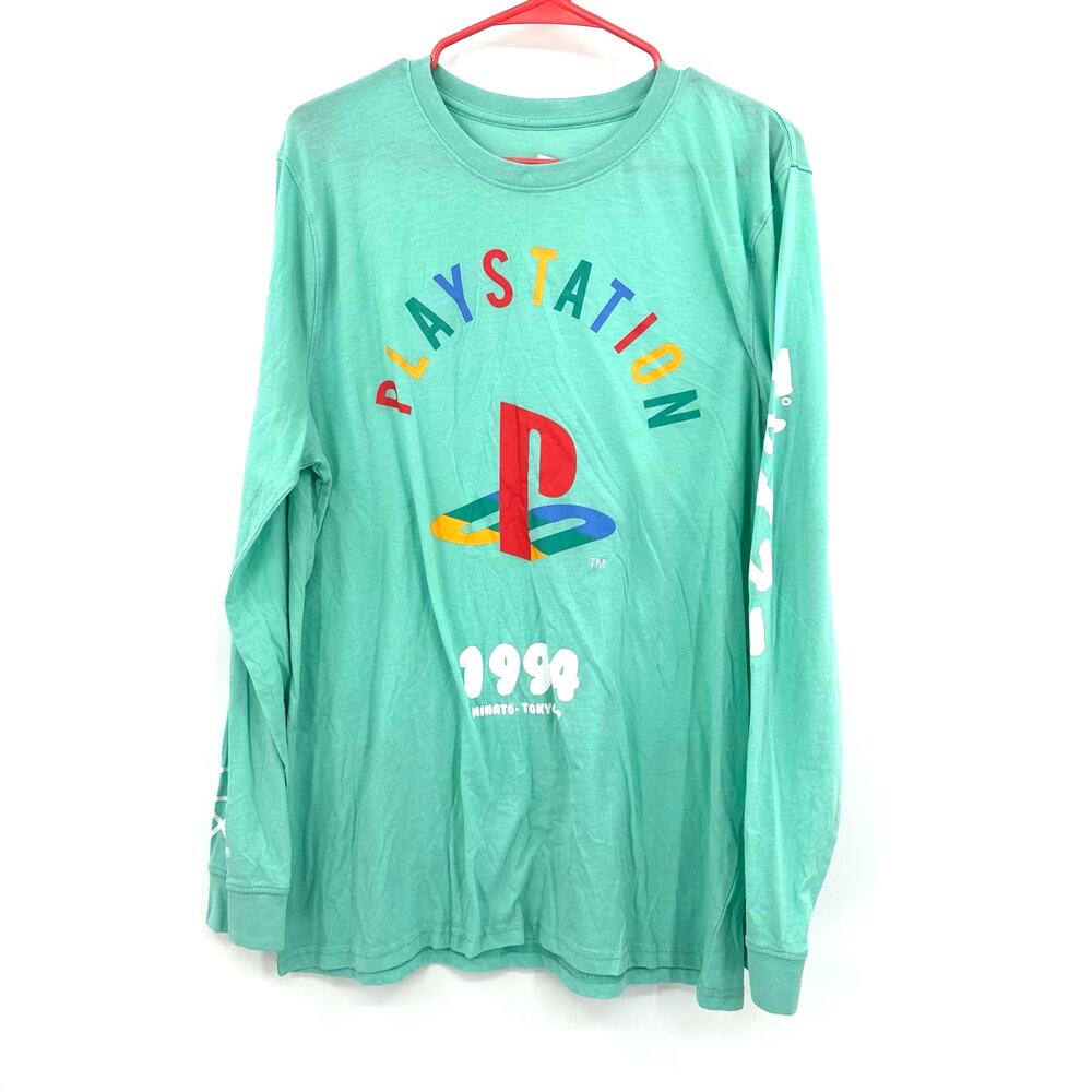 Playstation Size Large Shirt Mint Green Long‎ Sleeve Crew Neck Tee Video Games